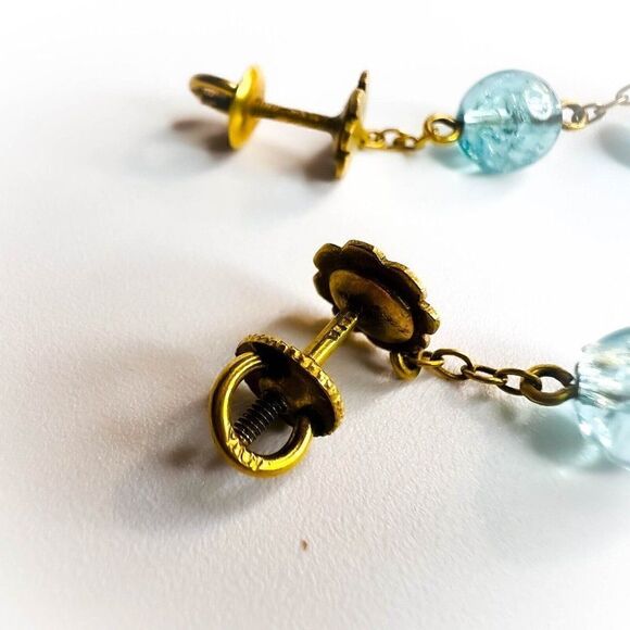 ANTIQUE- 10k Gold Art Nouveau Earrings Victorian Screwback Earrings ca.1894-5.3g - Picture 10 of 15